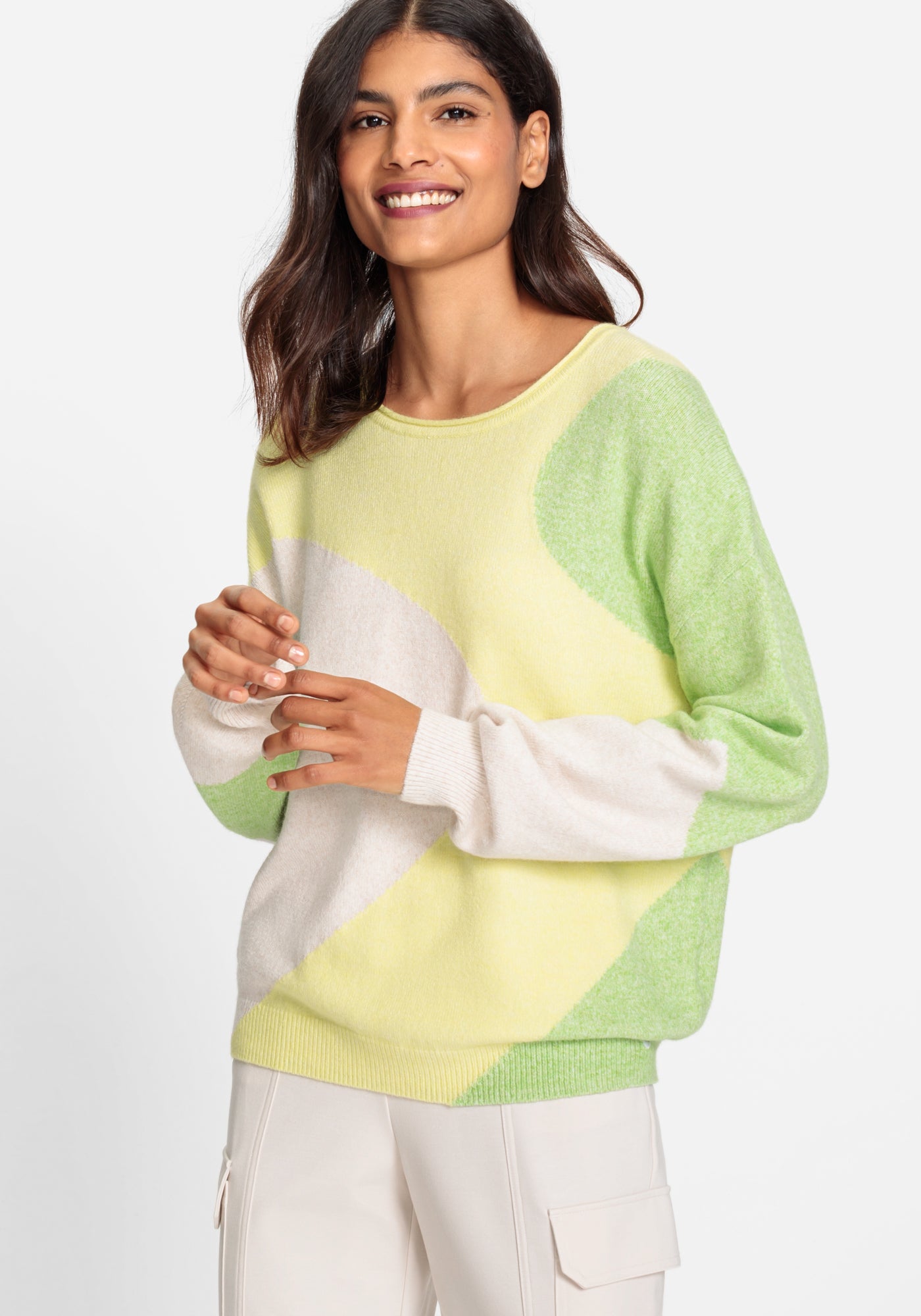 260 Olsen- Patterned Crew Neck Jumper- Citrus