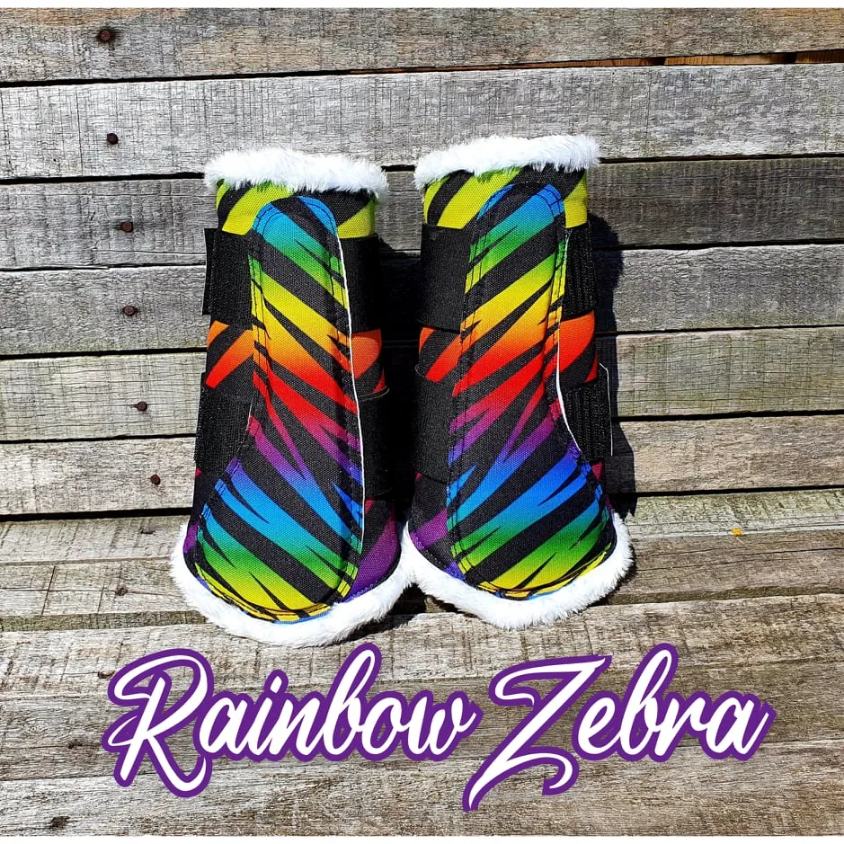 3pcs Offer - Close Contact Pad, Fly Veil & Brushing Boots - Rainbow Zebra