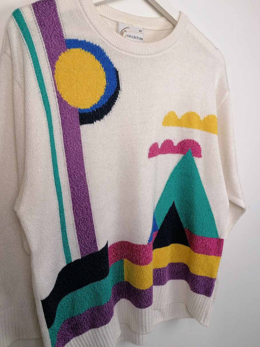 90's Graphic Abstract Print Sweater - size S-L