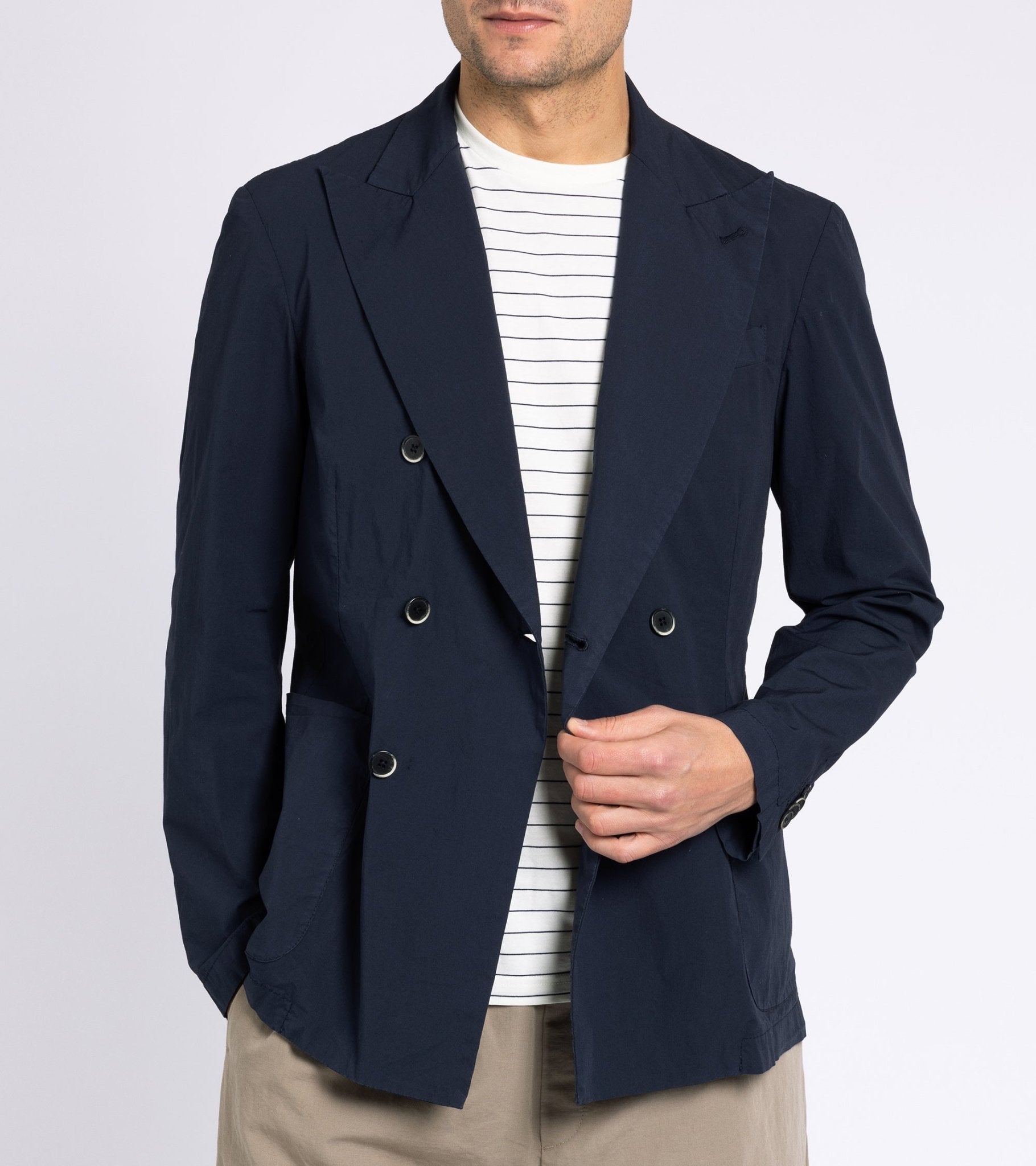 Barena Siroco Pavion Light Cotton Double Breasted Jacket: Navy