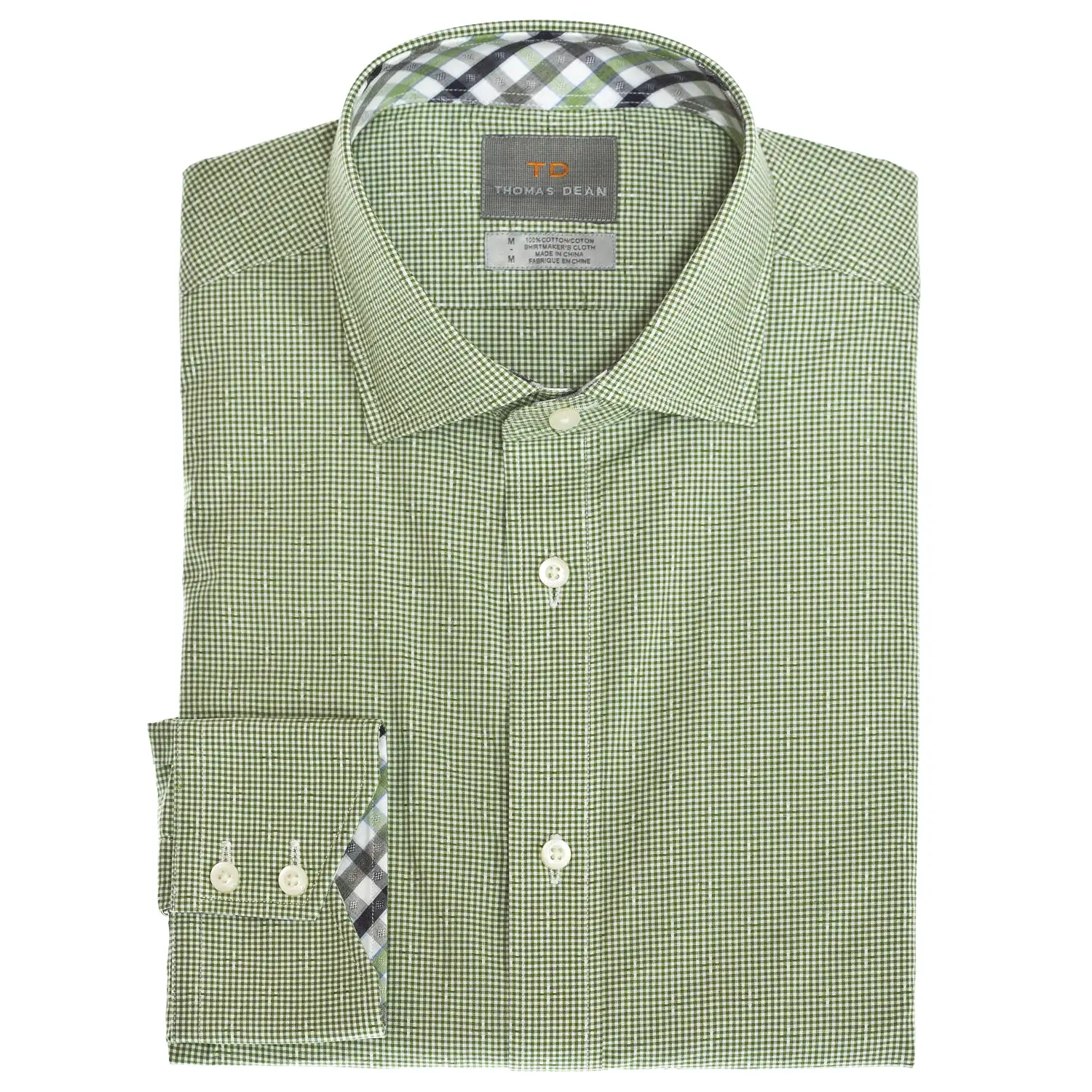 Big & Tall Green Tonal Check Button Down Sport Shirt