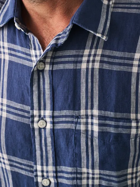 BLUE JETTY PLAID LINEN LAGUNA SPORT SHIRT