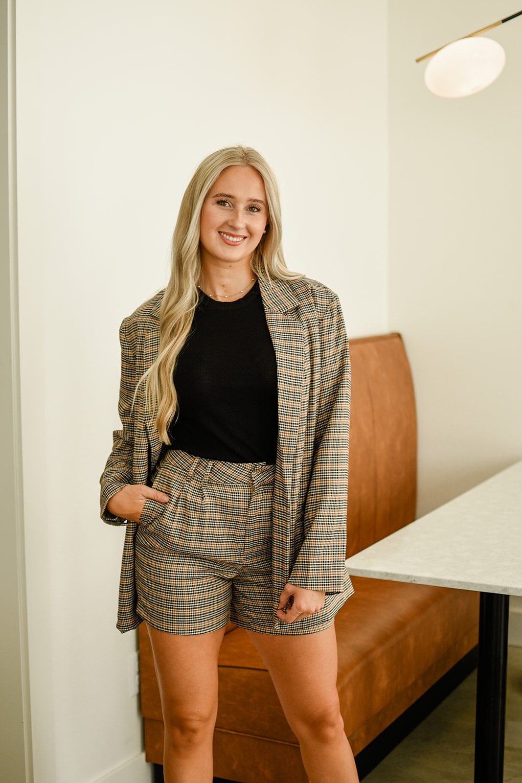 Brown Plaid Set Oversized Blazer