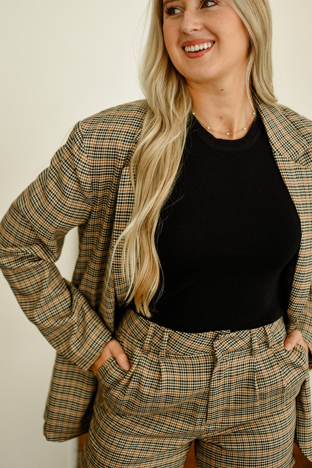 Brown Plaid Set Oversized Blazer