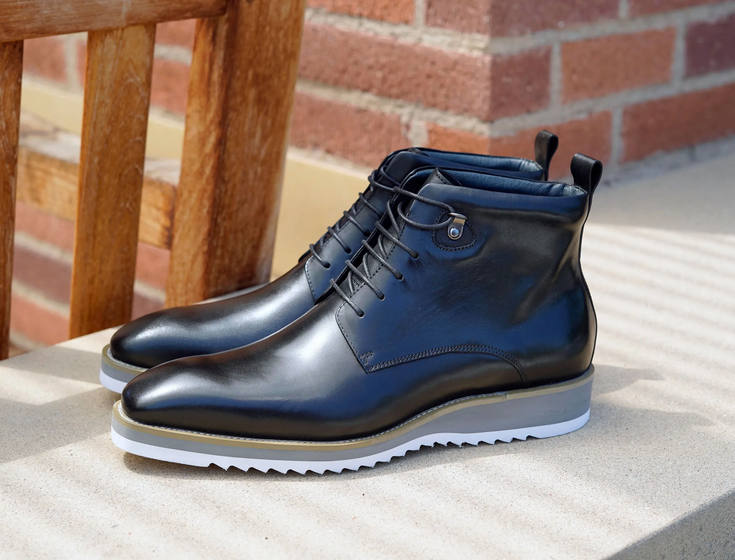 Burnished Calfskin Lace-Up Boot Black