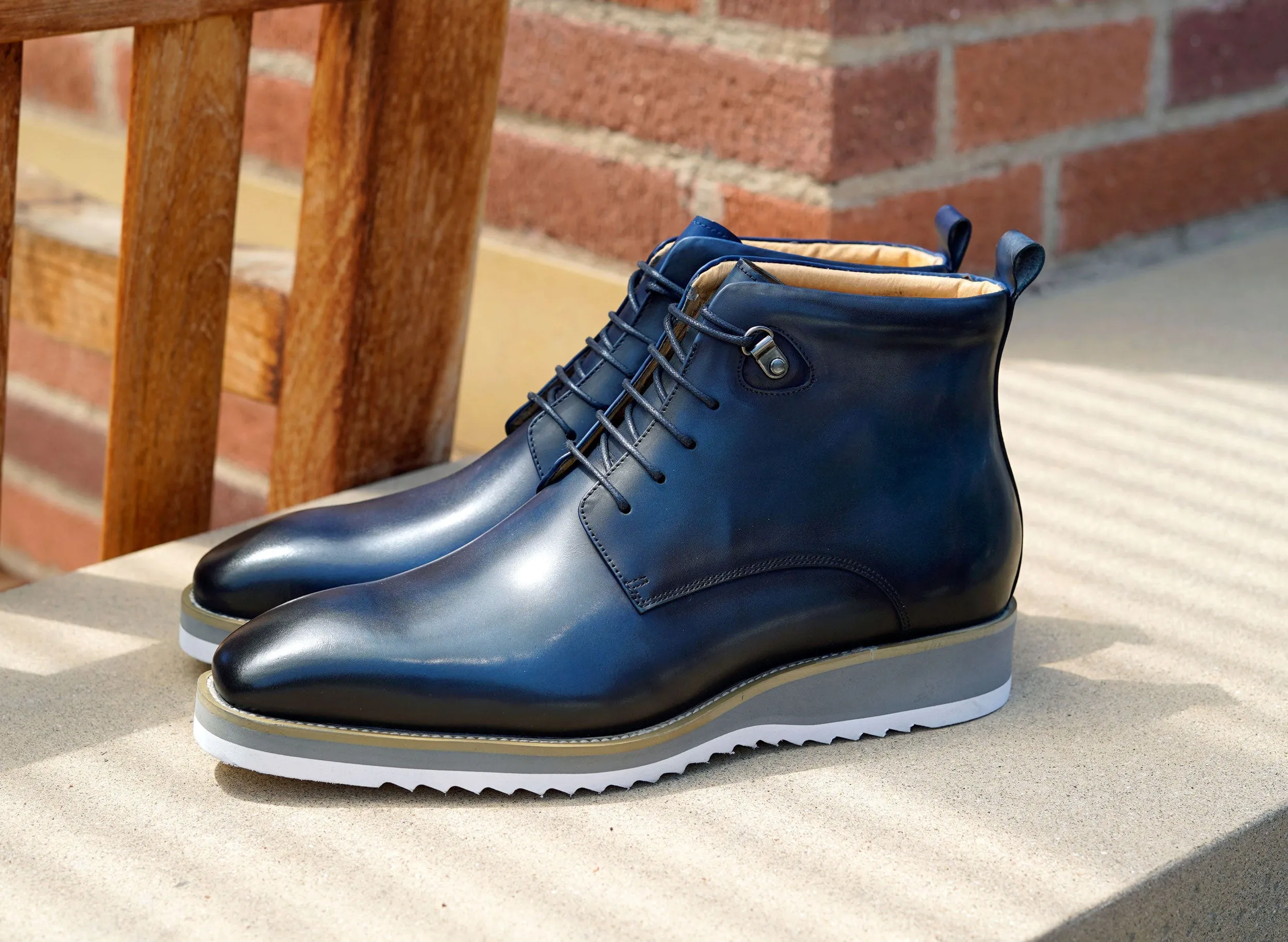 Burnished Calfskin Lace-Up Boot Navy