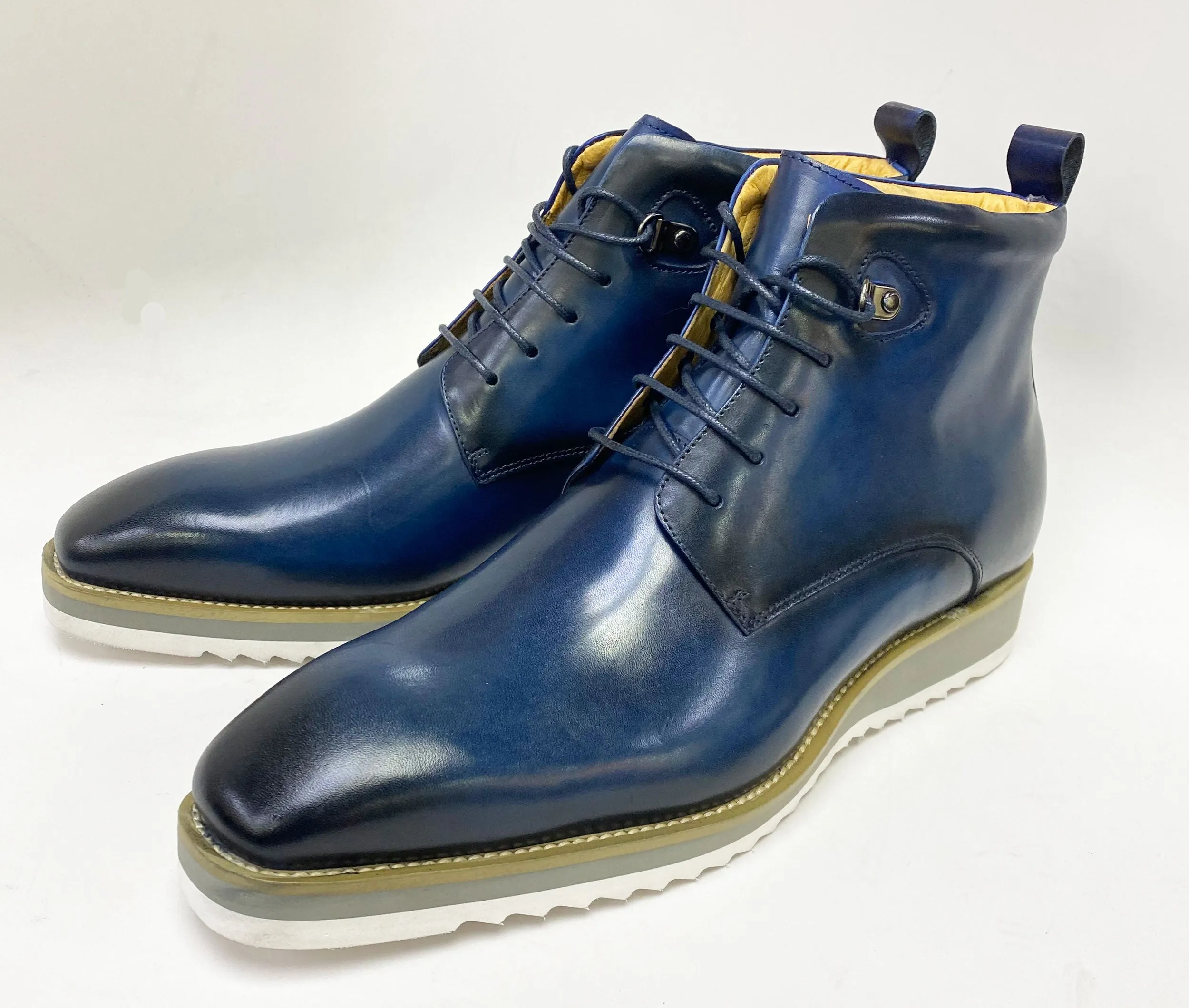 Burnished Calfskin Lace-Up Boot Navy