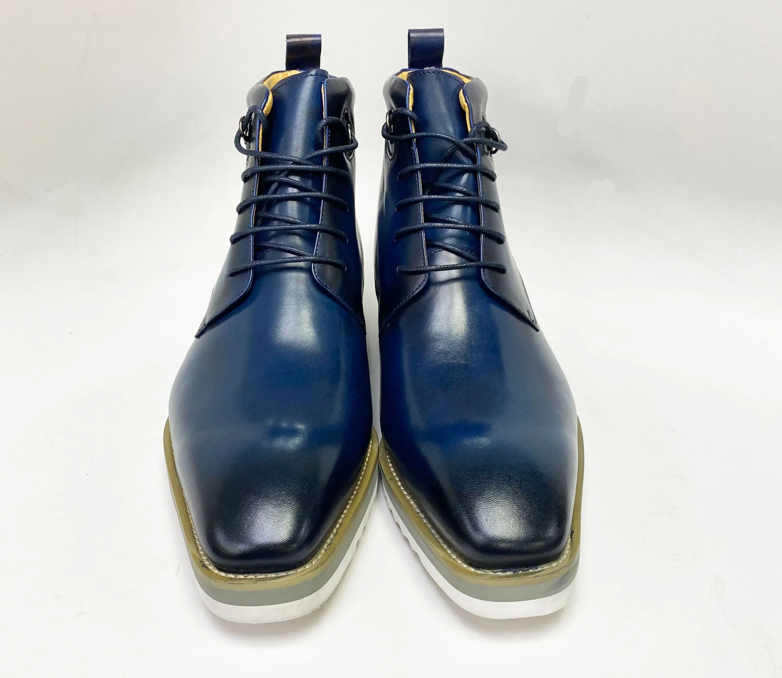 Burnished Calfskin Lace-Up Boot Navy