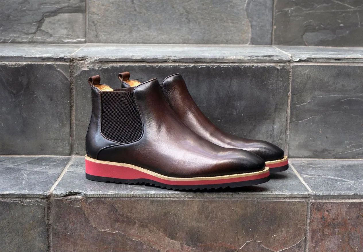 Burnished Calfskin Slip-On Boot Brown