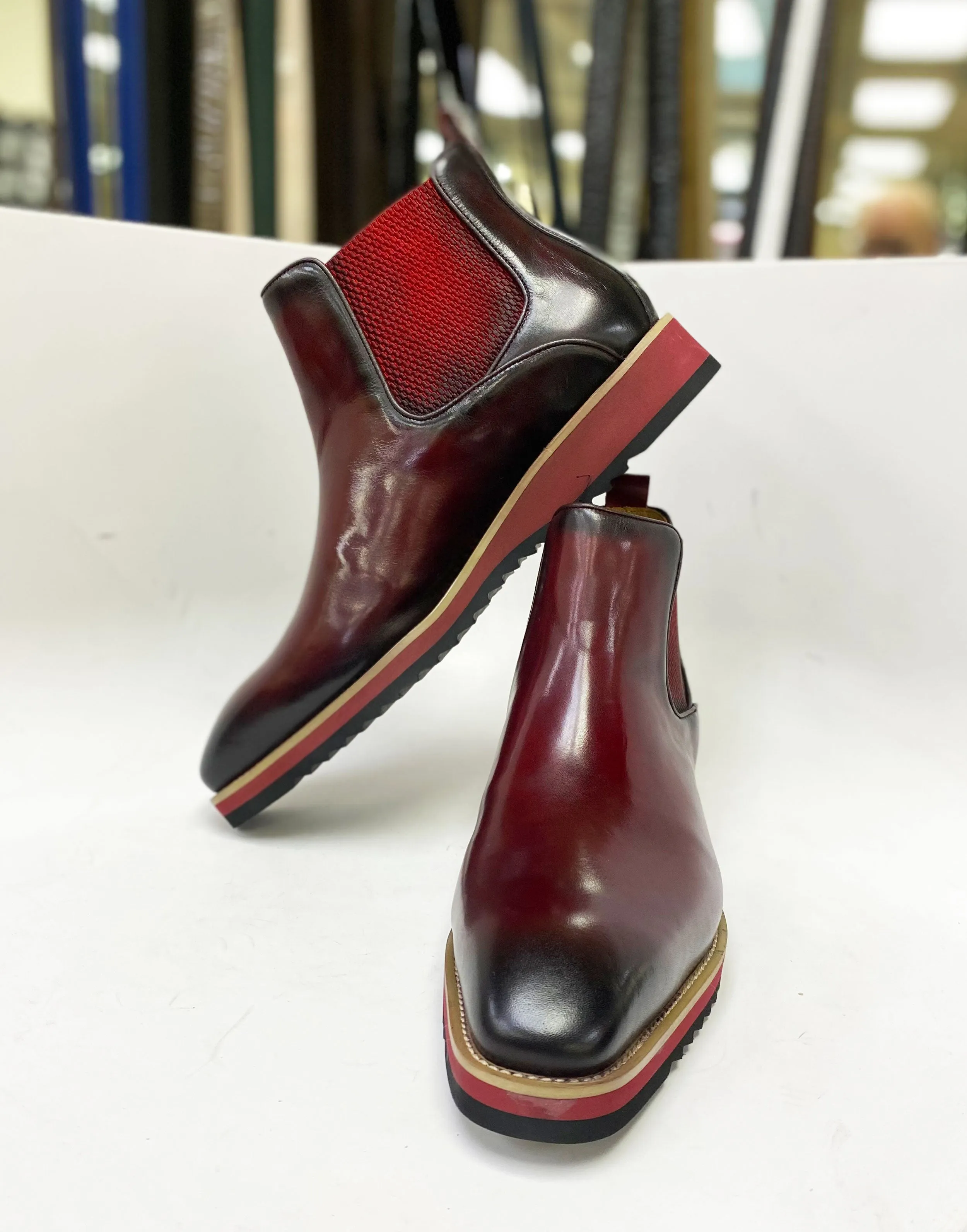 Burnished Calfskin Slip-On Boot Burgundy