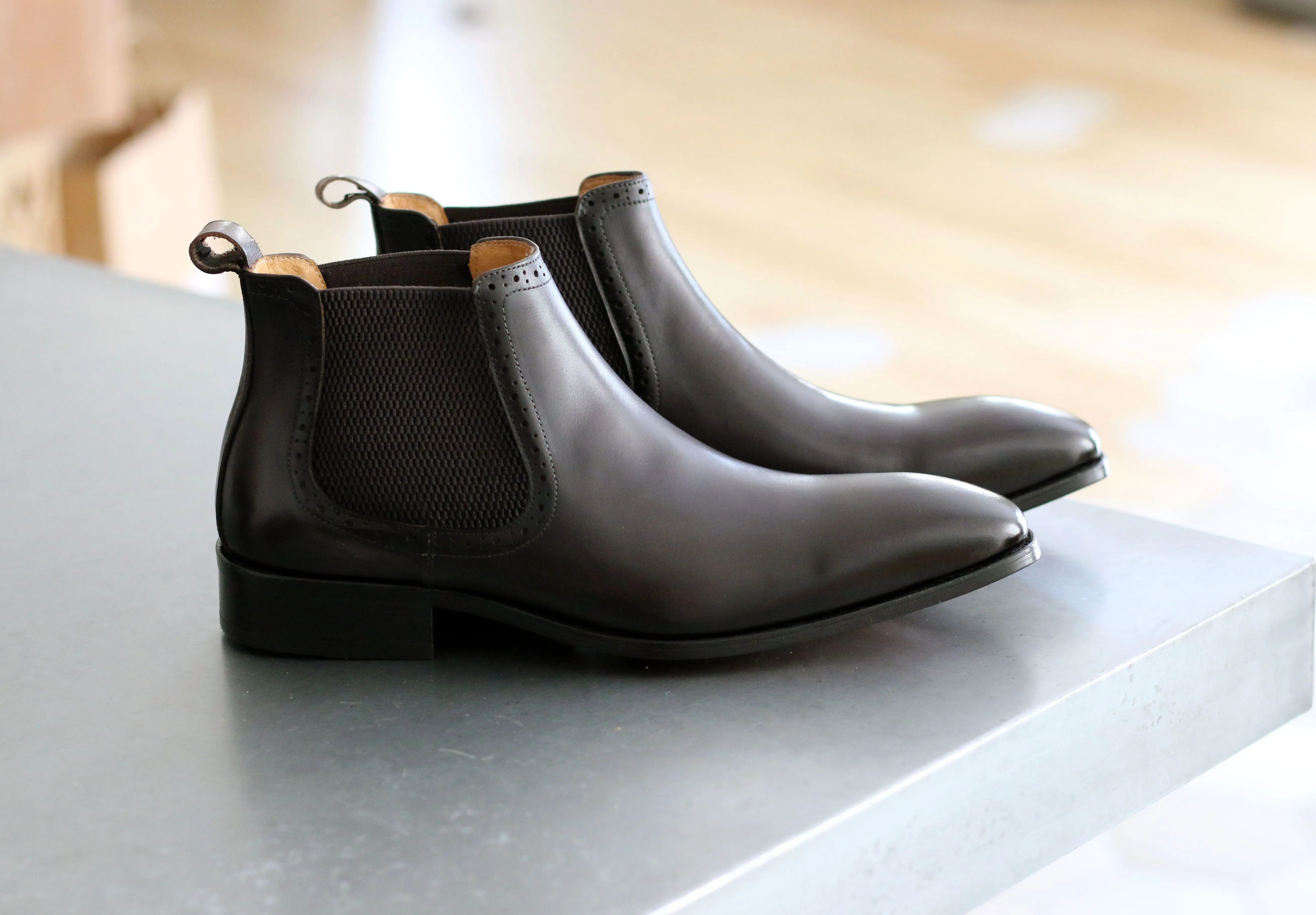 Burnished Calfskin Slip-On Boot Charcoal