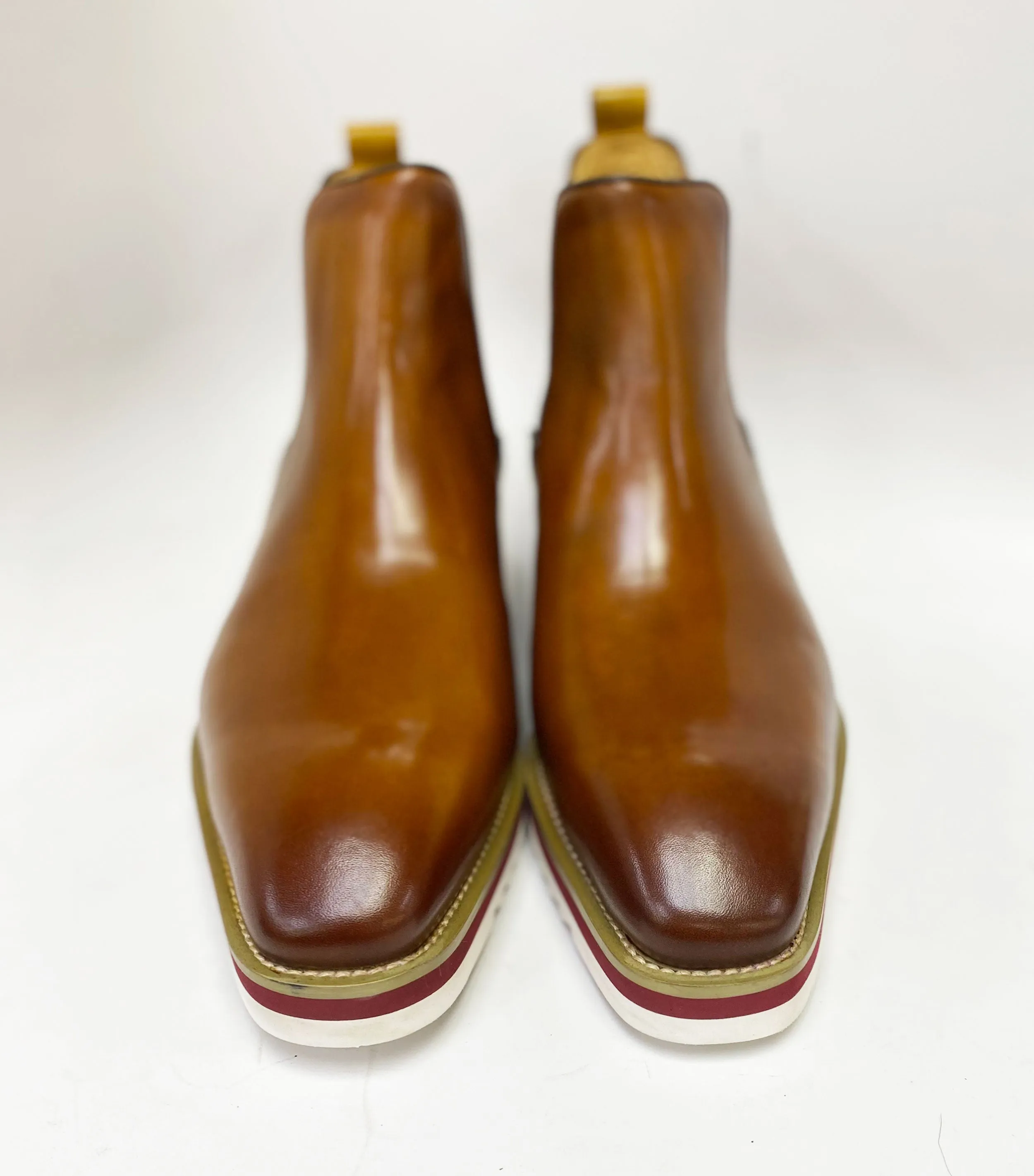 Burnished Calfskin Slip-On Boot Cognac/Red Sole