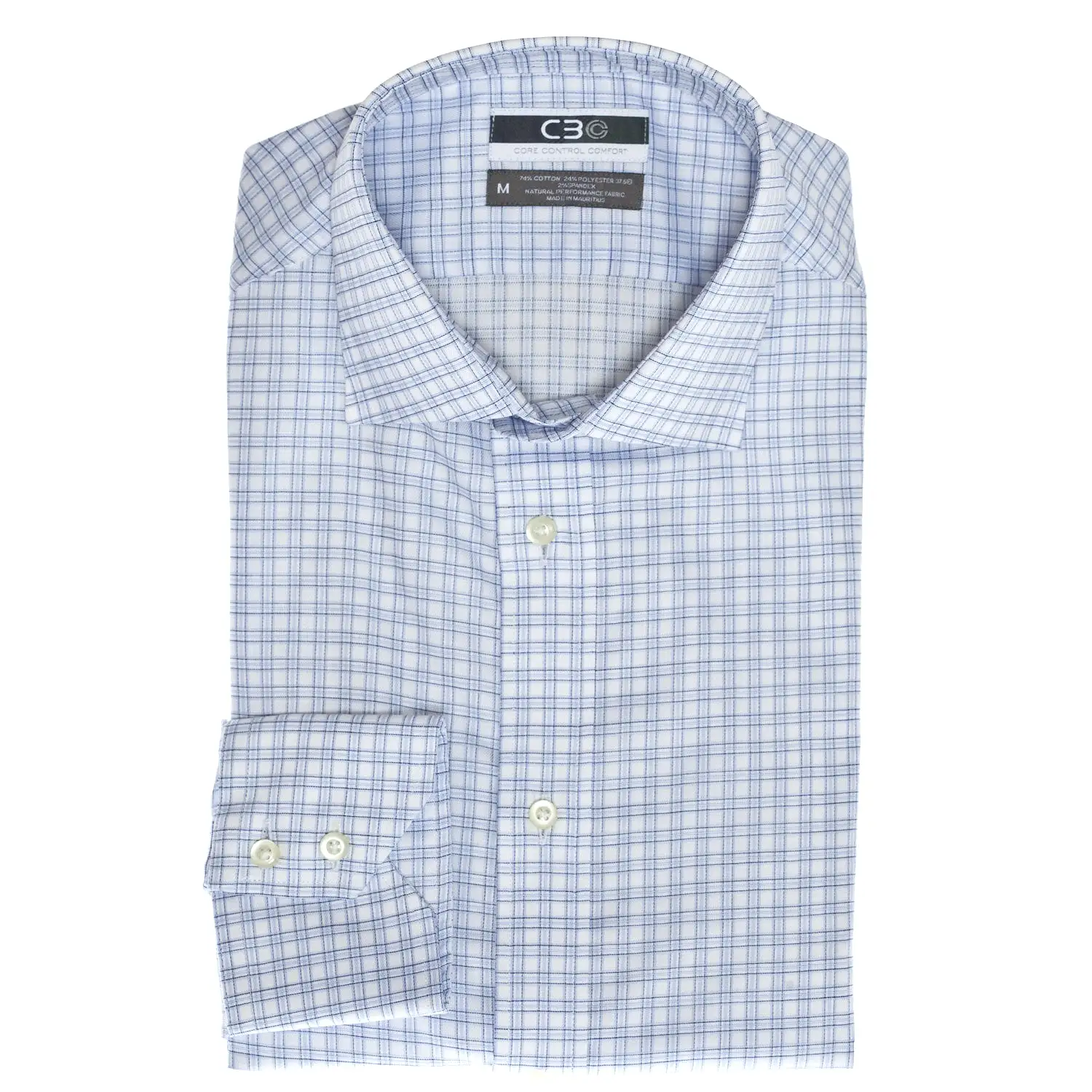 C3 Blue Windowpane Performance Sport Shirt