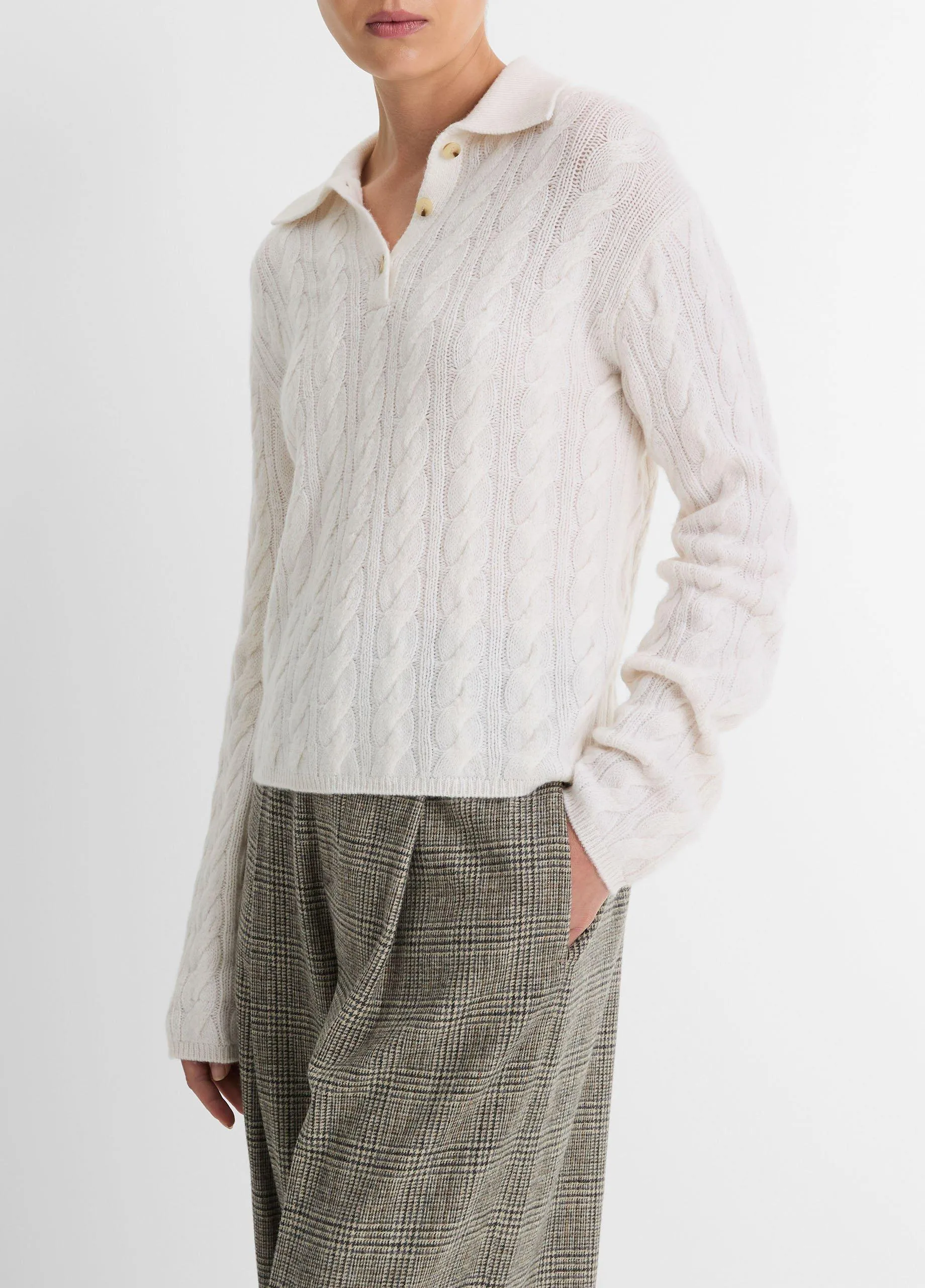 Cable-Knit Wool-Blend Polo Sweater