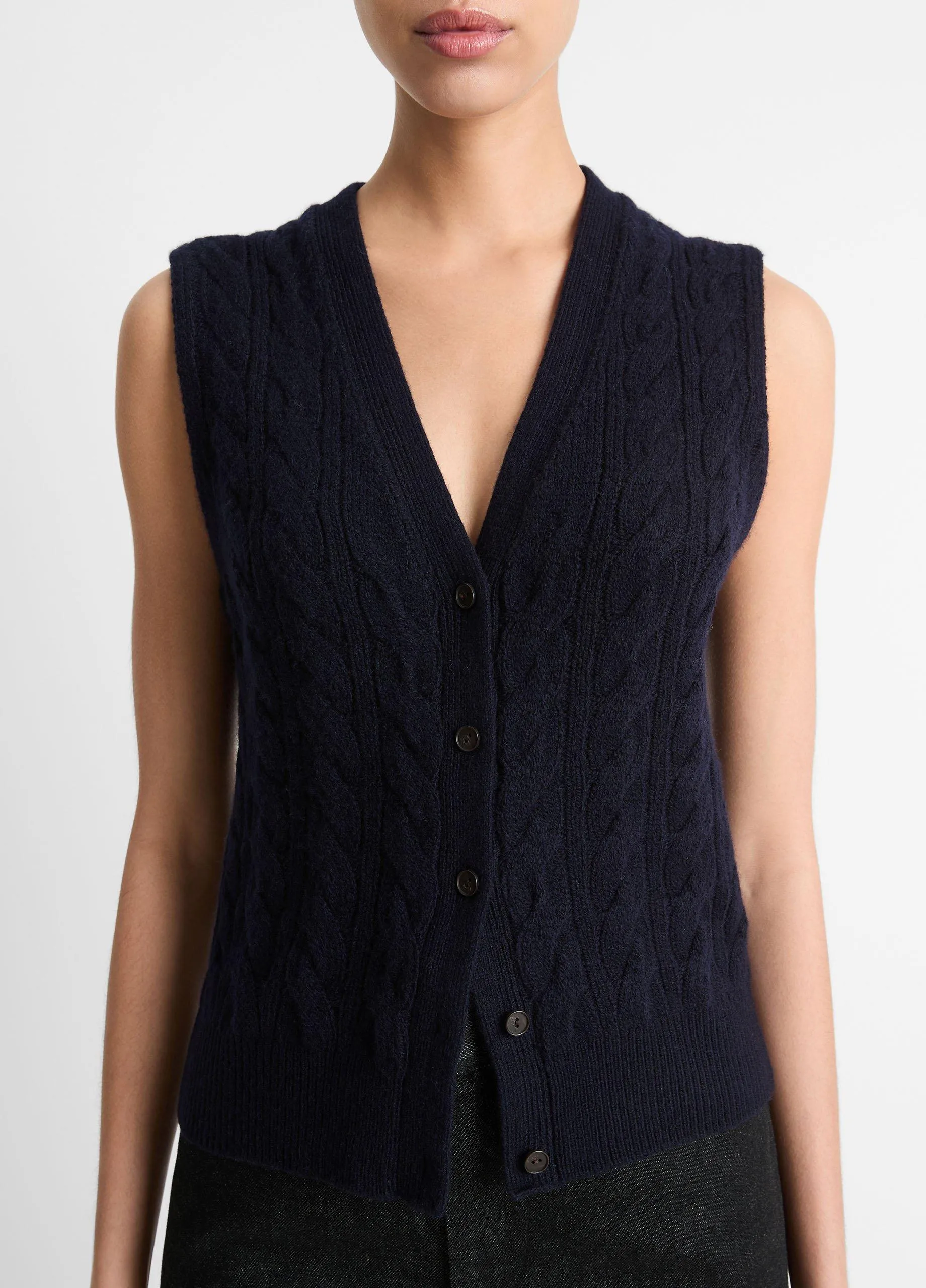 Cable Wool-Blend Button Sweater Vest