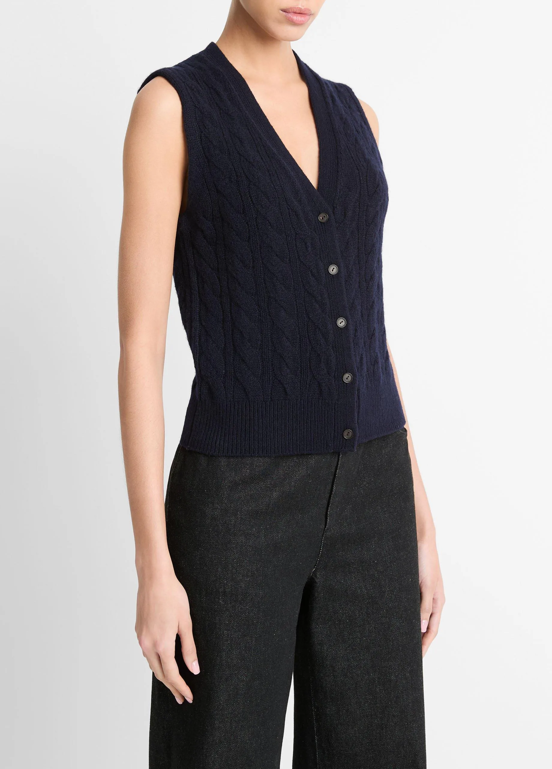 Cable Wool-Blend Button Sweater Vest