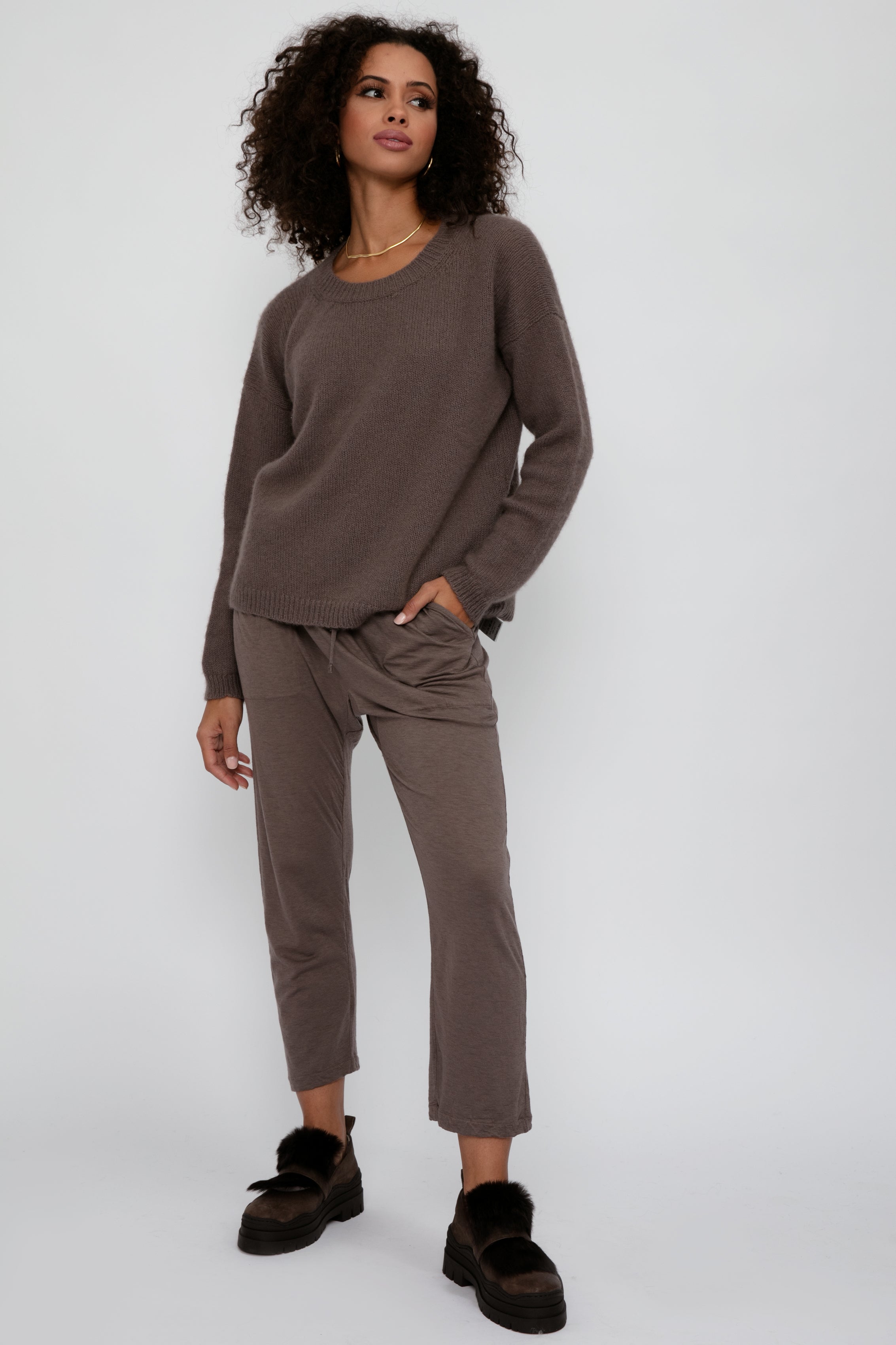 Cool Cashmere Jersey Jogger in Choco