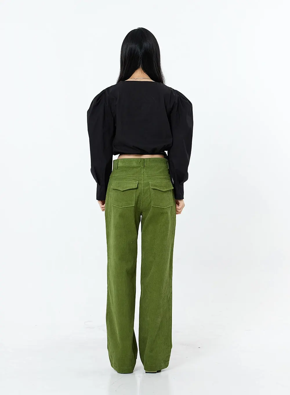 Corduroy Back Pocket Wide Leg Pants OS16