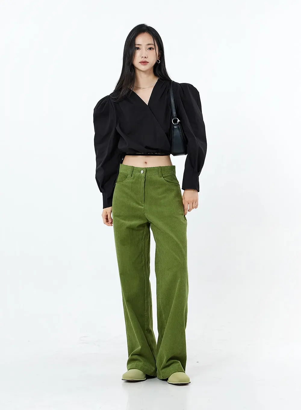 Corduroy Back Pocket Wide Leg Pants OS16