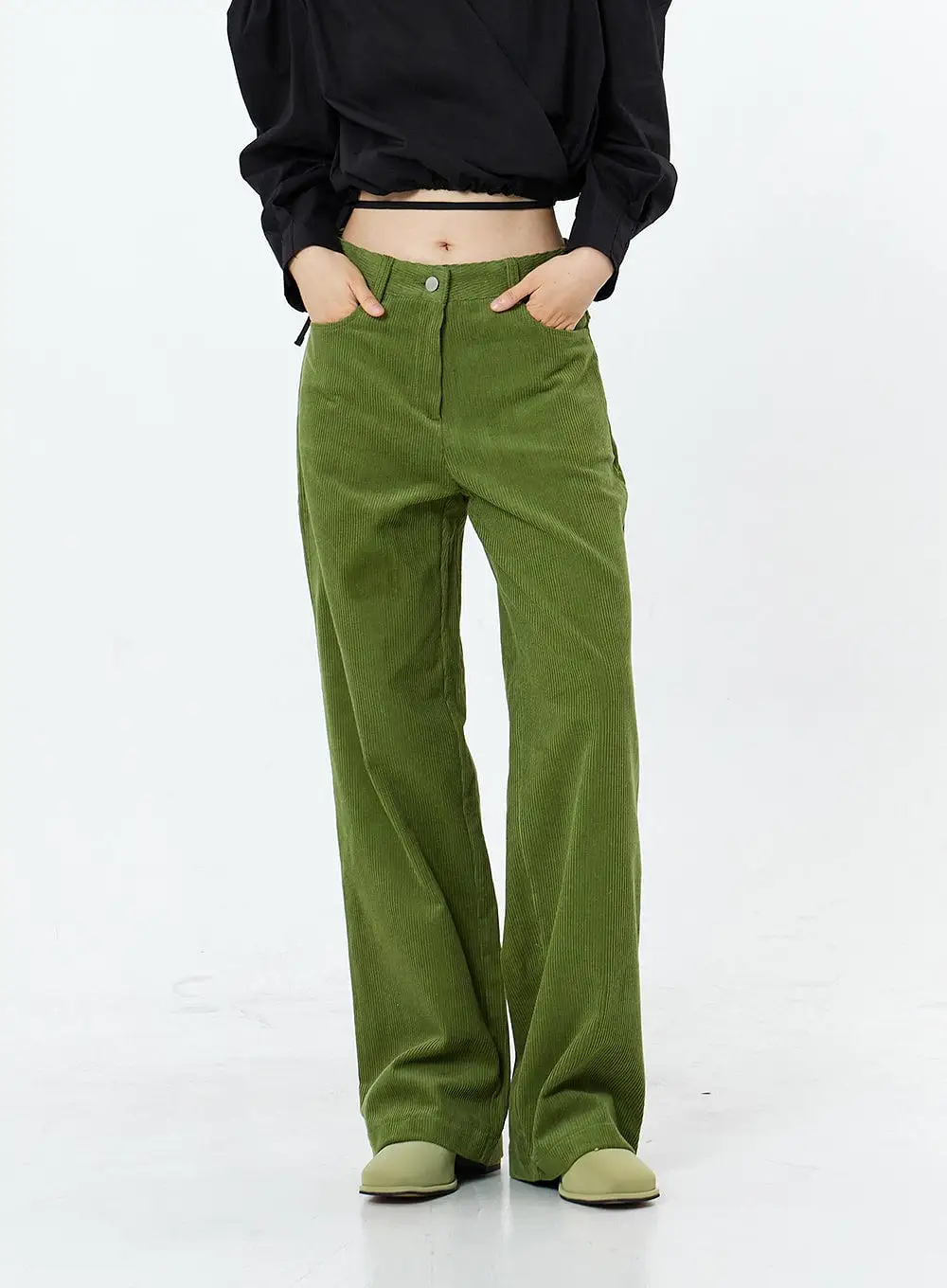 Corduroy Back Pocket Wide Leg Pants OS16