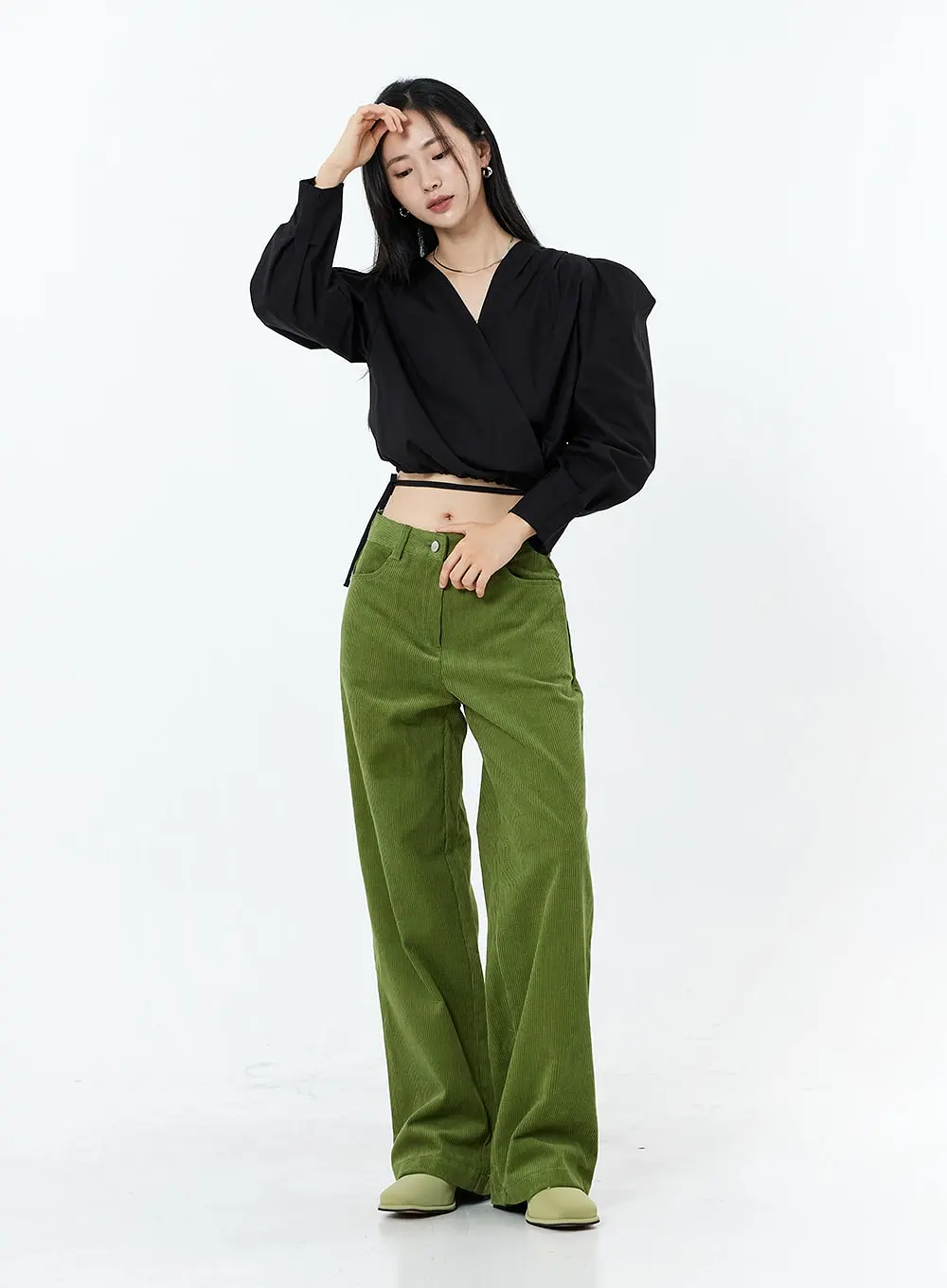 Corduroy Back Pocket Wide Leg Pants OS16