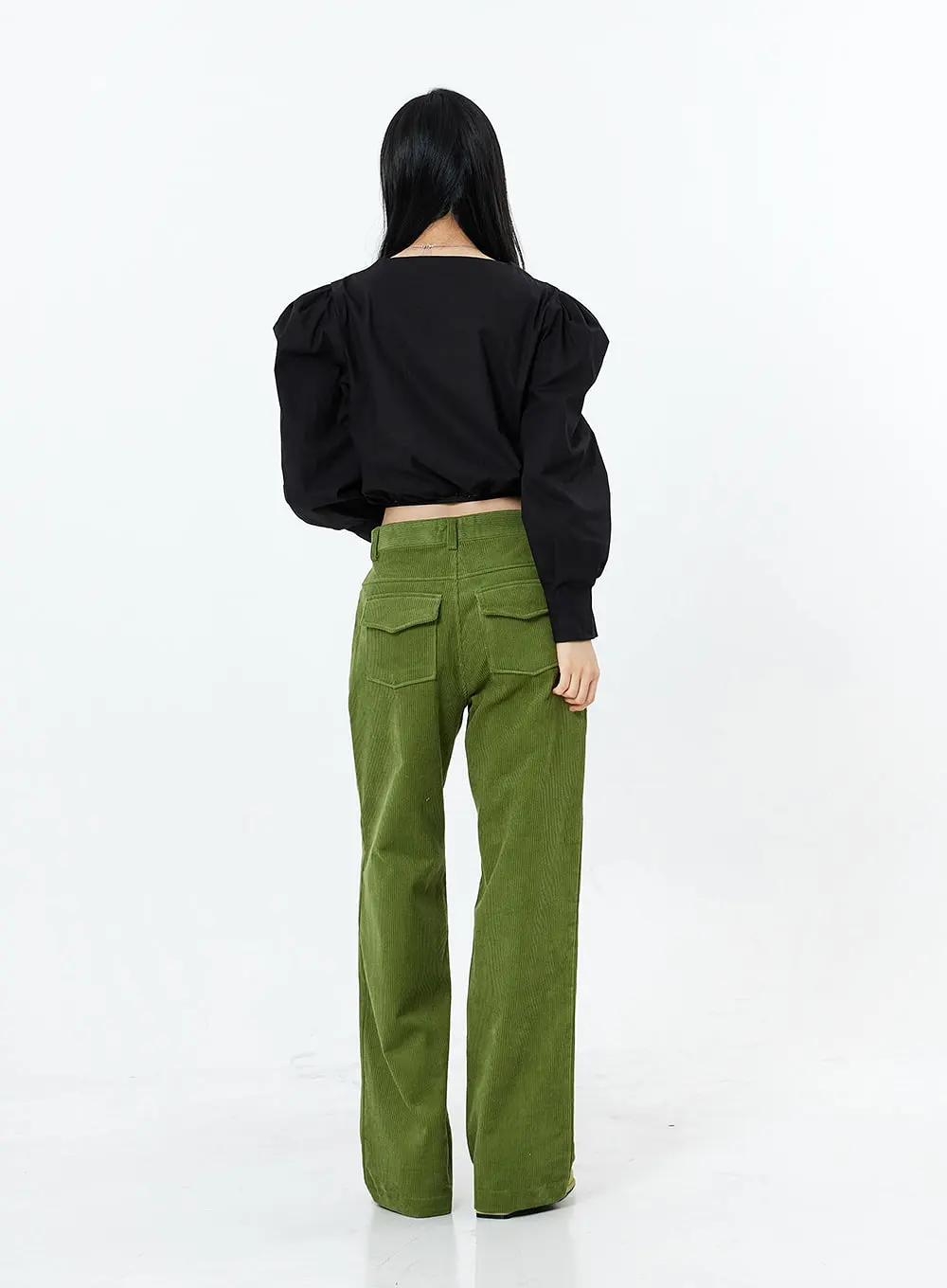 Corduroy Back Pocket Wide Leg Pants OS16