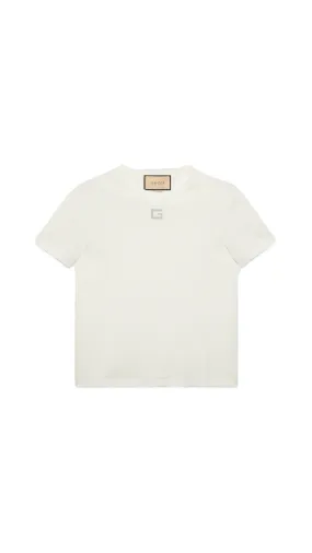 Cotton Jersey T-shirt with Crystal G - White