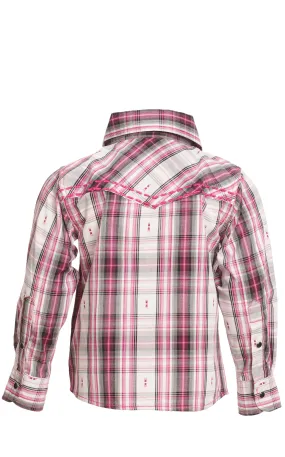 Cowgirl Hardware Toddler Girl's Fuchsia White & Black Plaid Long Sleeve Western Shirt