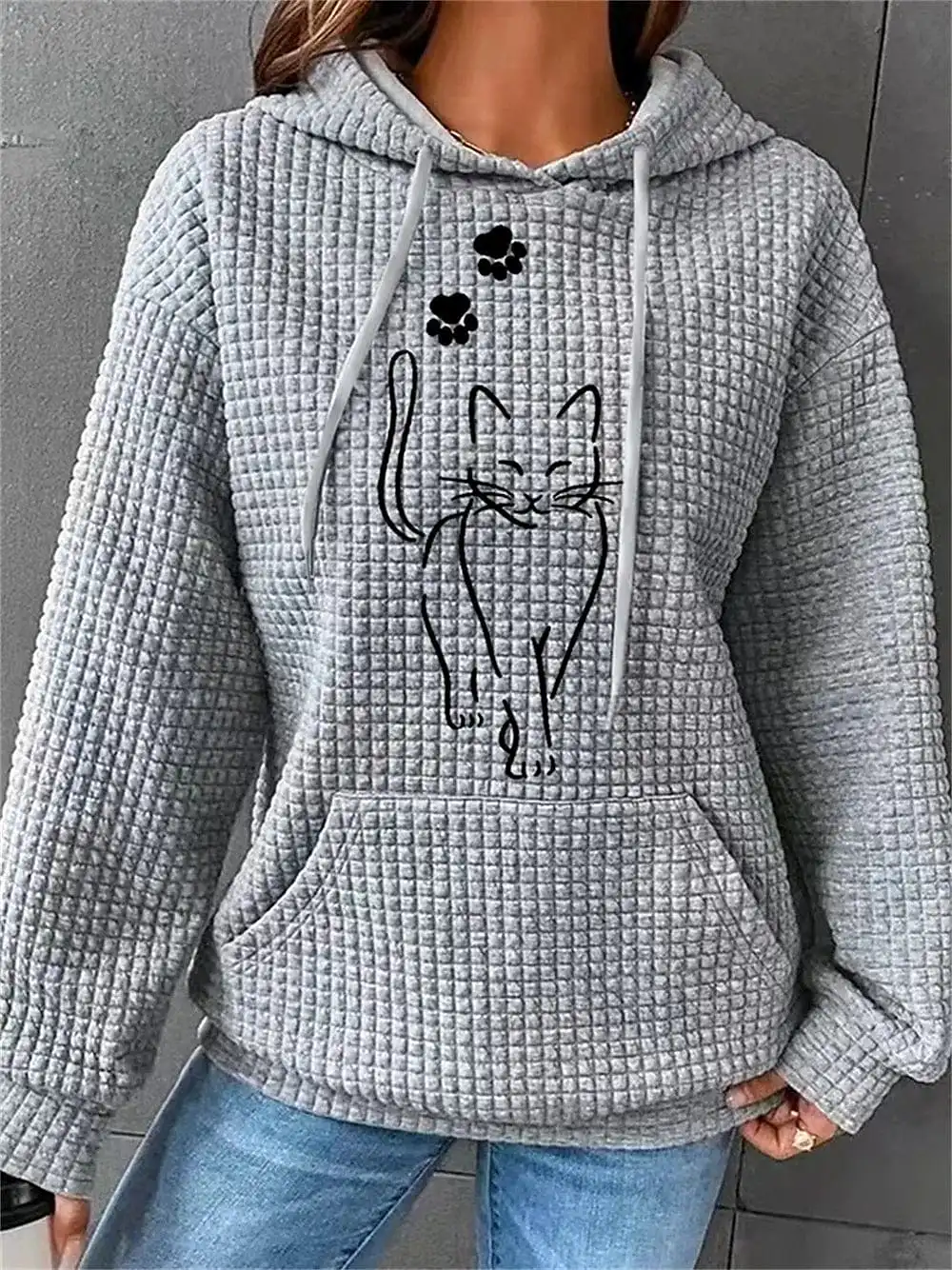 Cozy Cat Patterned Women's Oversized Hoodie Sweatshirt