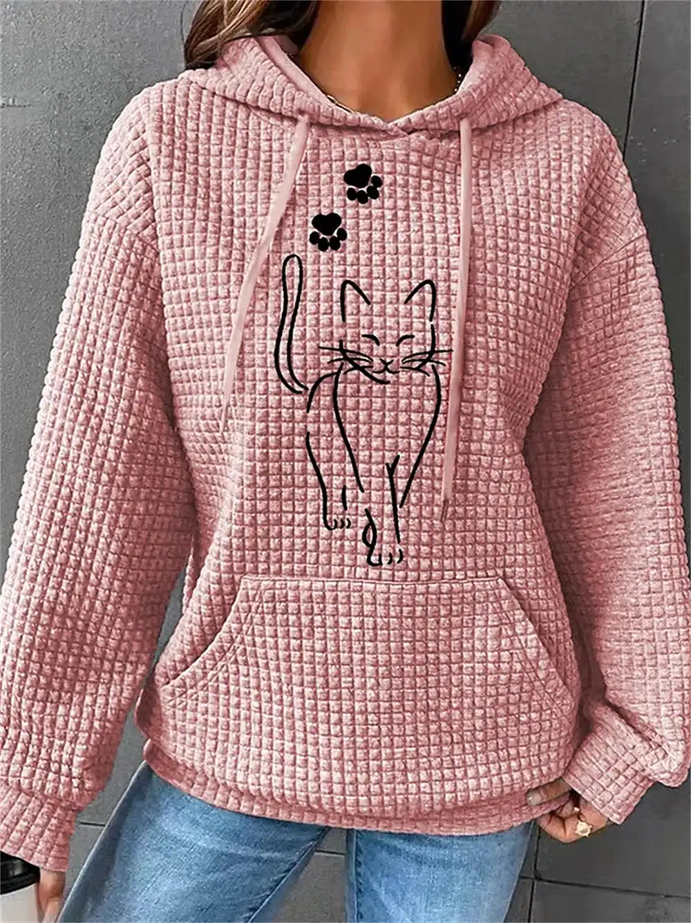 Cozy Cat Patterned Women's Oversized Hoodie Sweatshirt