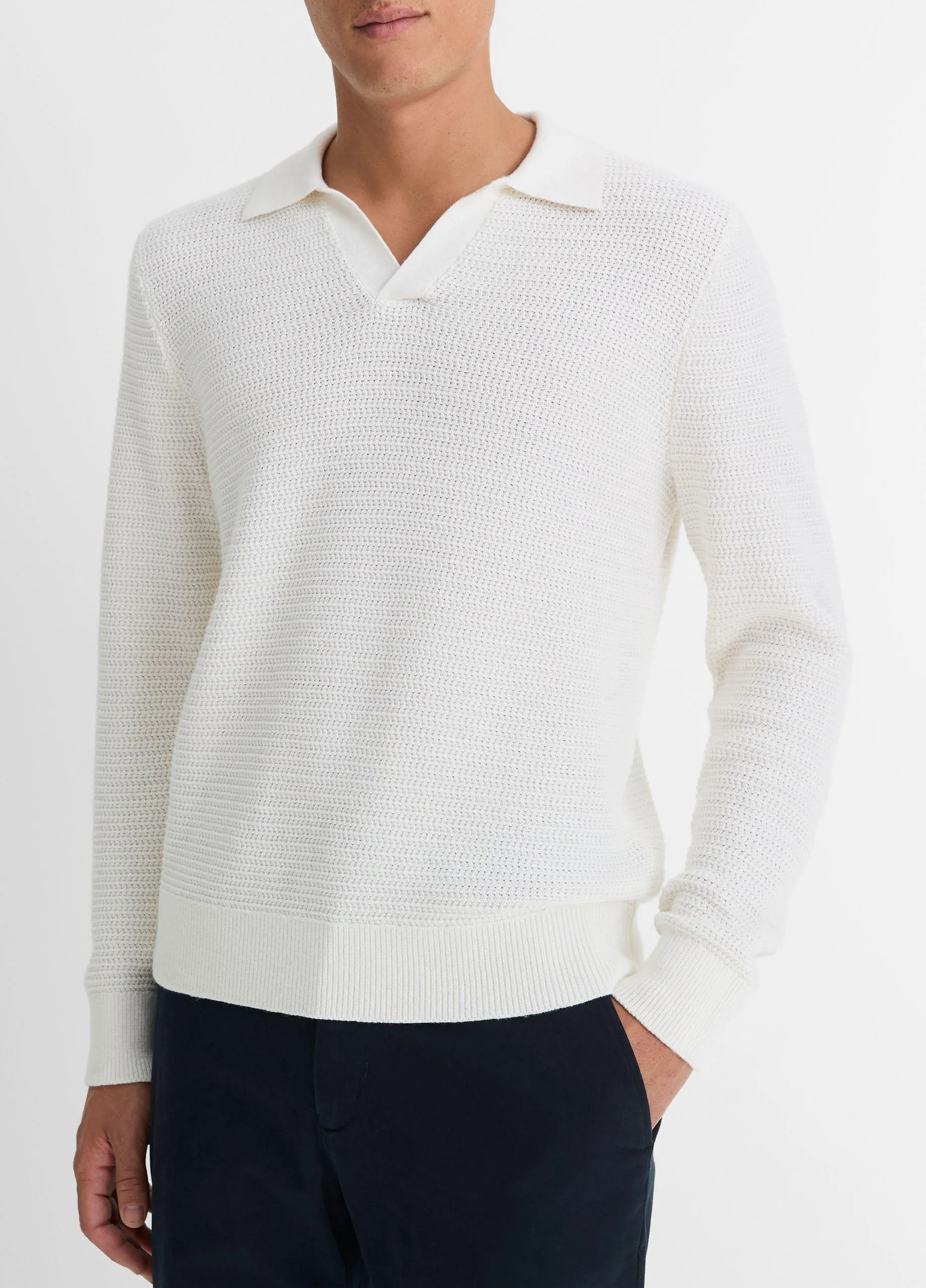 Craftsman-Rib Cotton-Cashmere Johnny-Collar Sweater