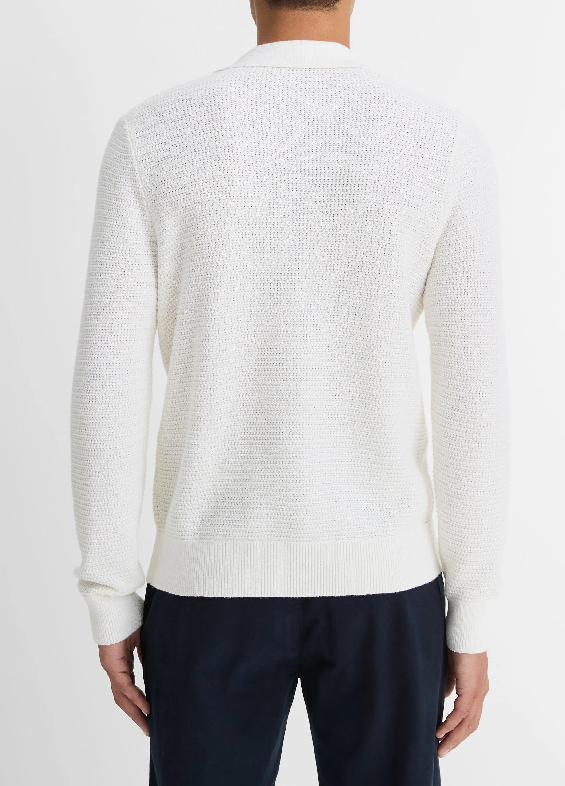 Craftsman-Rib Cotton-Cashmere Johnny-Collar Sweater