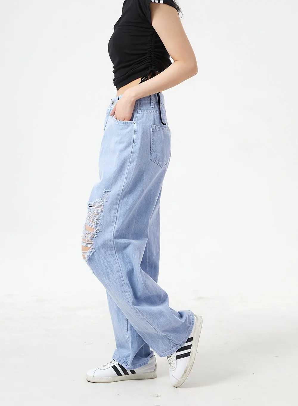 Destroyed Wide Leg Cotton Pants BM304