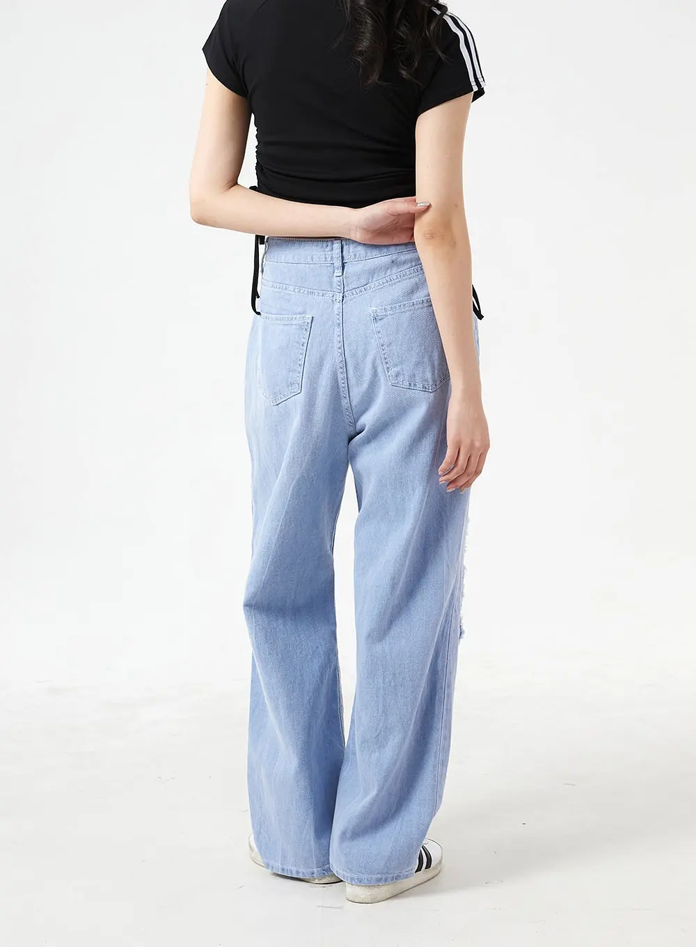 Destroyed Wide Leg Cotton Pants BM304