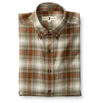 Duck Head Cotton Flannel Sport Shirt Barron Plaid: Dark Forest: Crocodile Brown