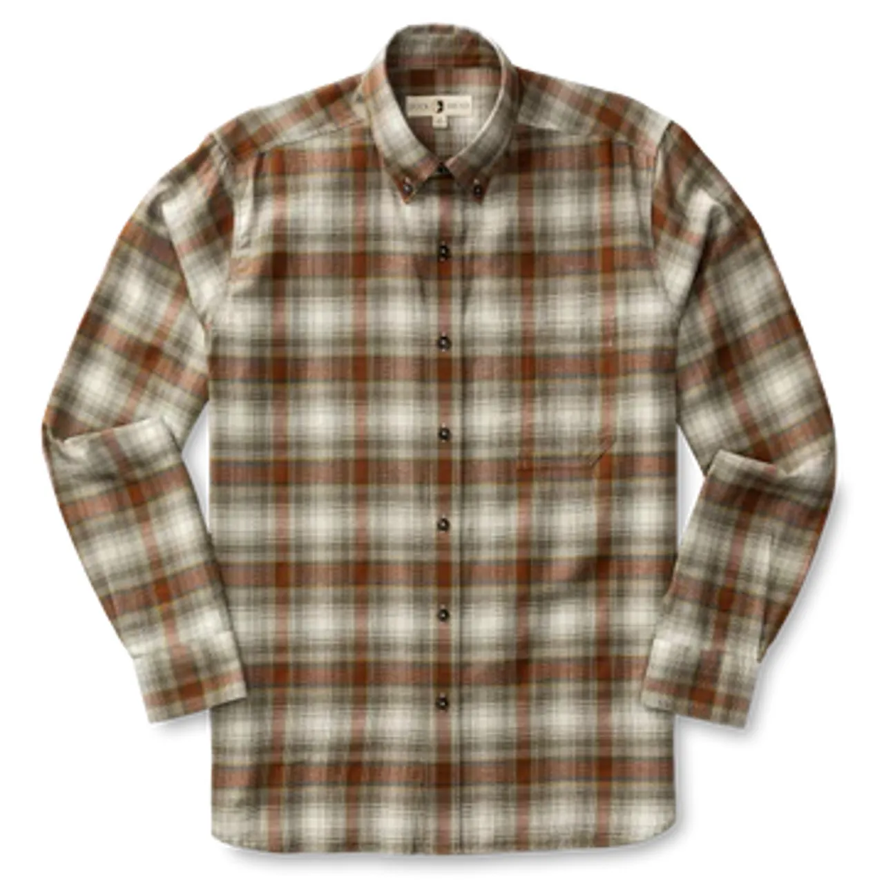 Duck Head Cotton Flannel Sport Shirt Barron Plaid: Dark Forest: Crocodile Brown