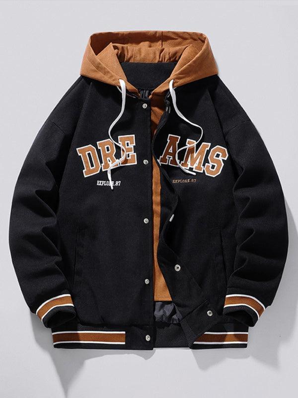 Embroidered Letter Hooded Varsity Jacket