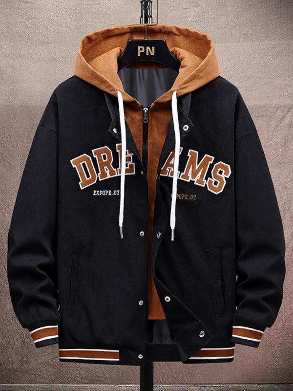 Embroidered Letter Hooded Varsity Jacket