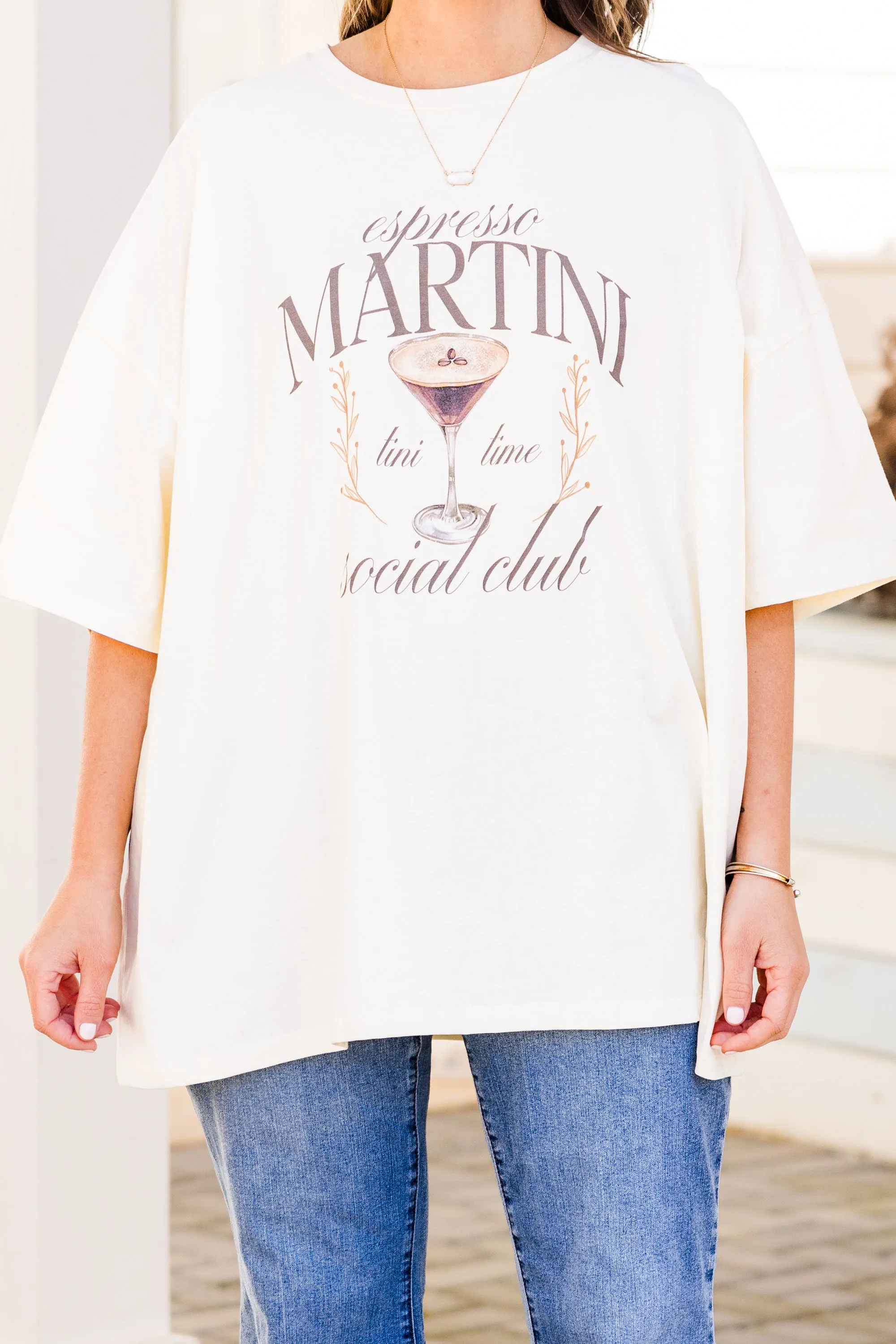 Espresso Martini Social Club Boyfriend Tee, Ivory