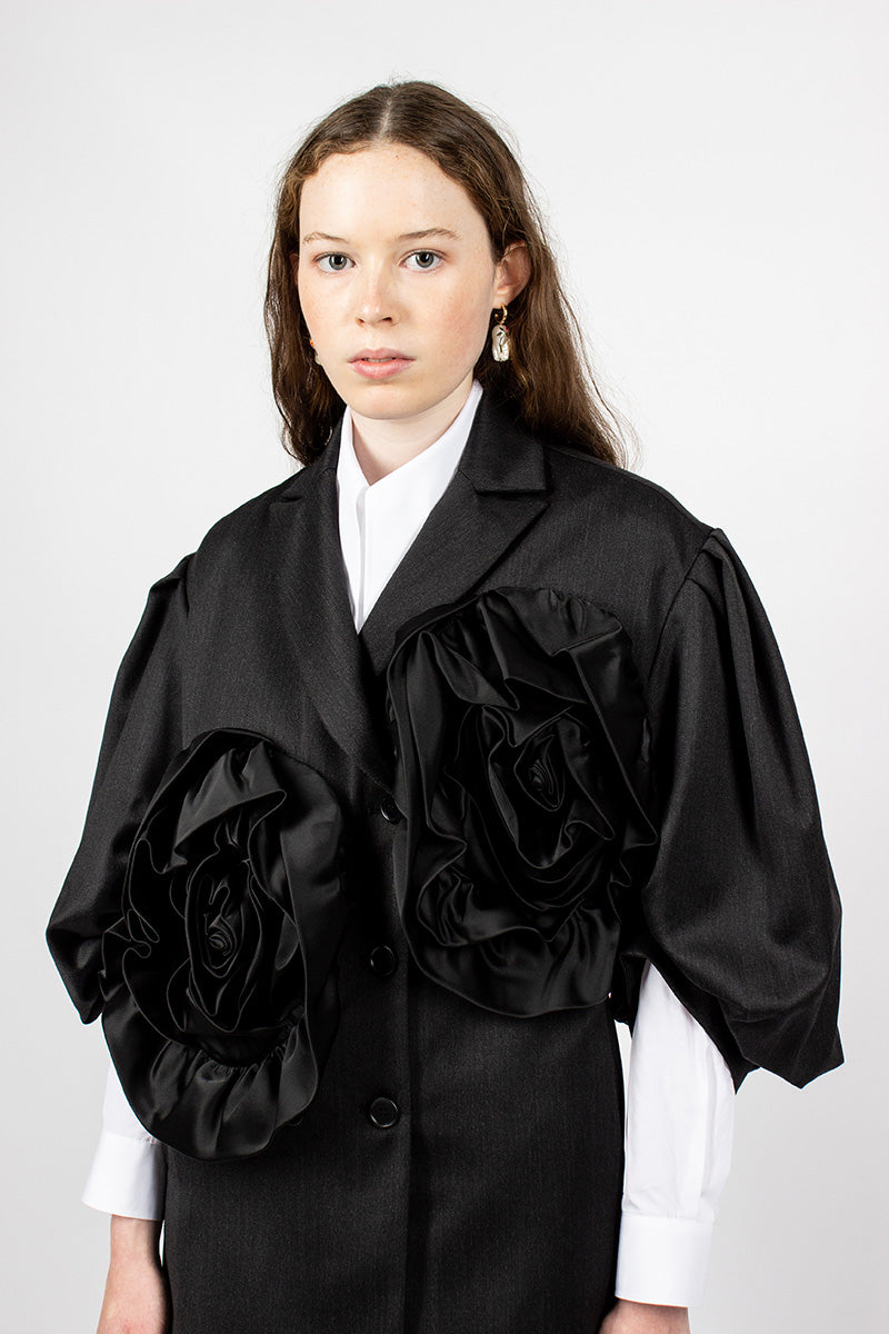 Exaggerated Satin Rose Blazer Charcoal/Black