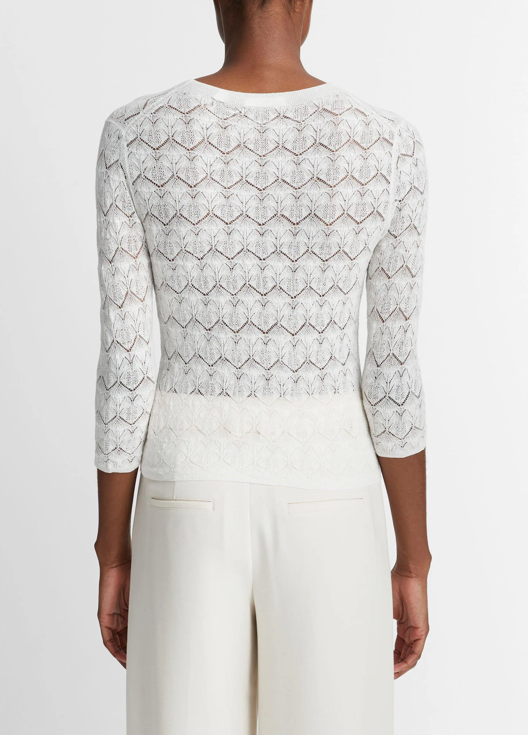 Fine Lace Cotton Three-Quarter-Sleeve Sweater