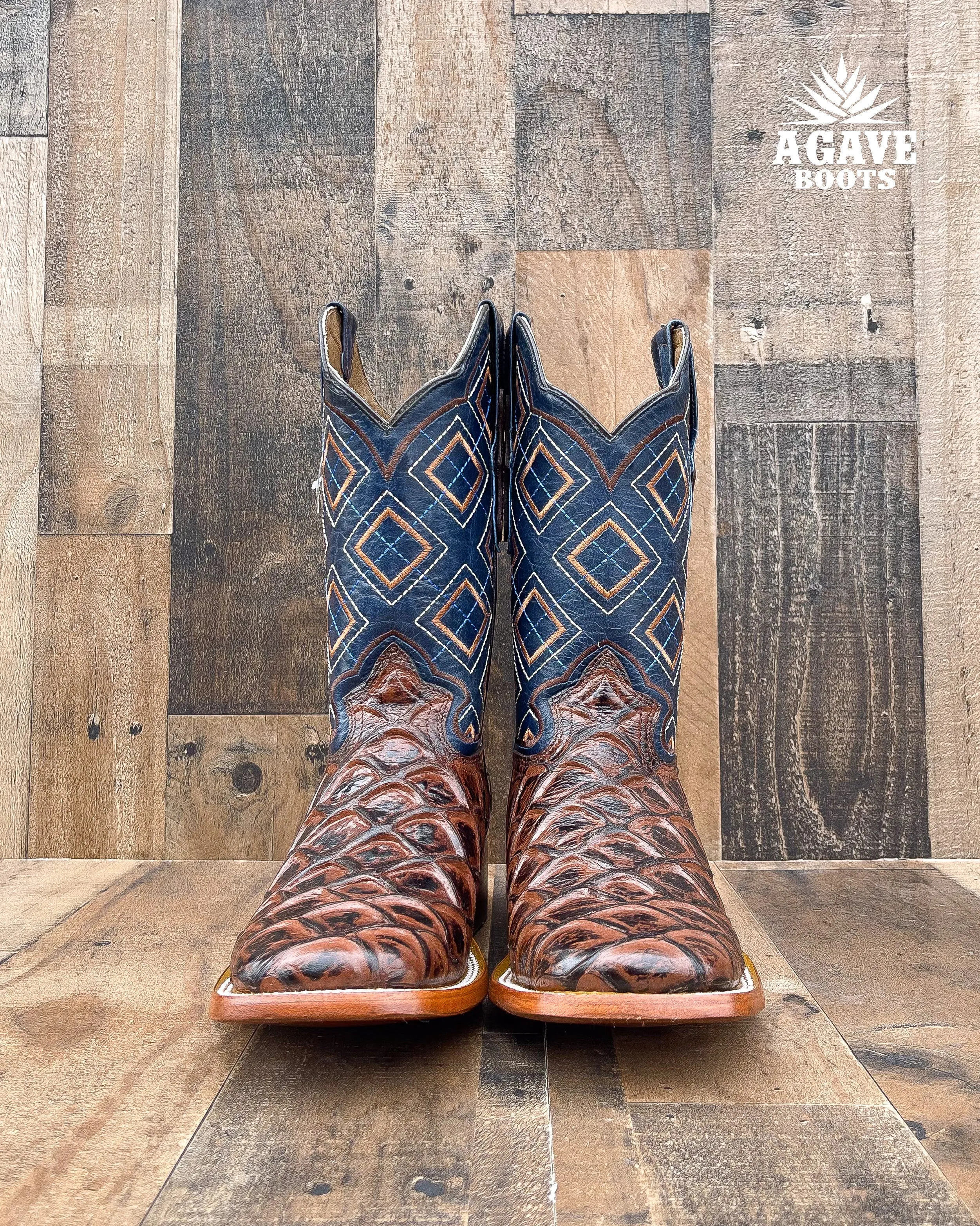 FISH BROWN | MEN SQUARE TOE WESTERN COWBOY BOOTS