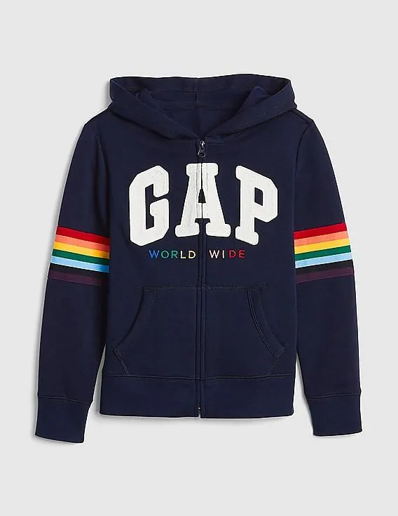 GAP Girls Blue Rainbow Stripe Logo Hoodie Sweatshirt