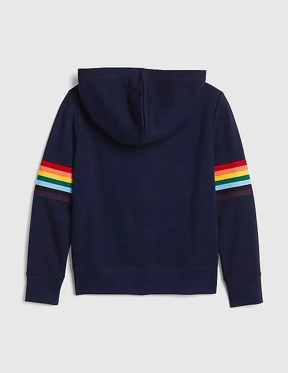 GAP Girls Blue Rainbow Stripe Logo Hoodie Sweatshirt