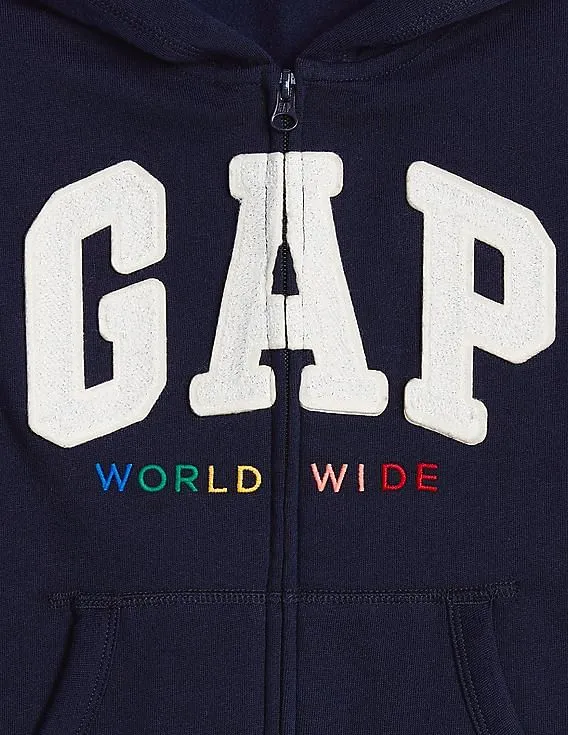 GAP Girls Blue Rainbow Stripe Logo Hoodie Sweatshirt