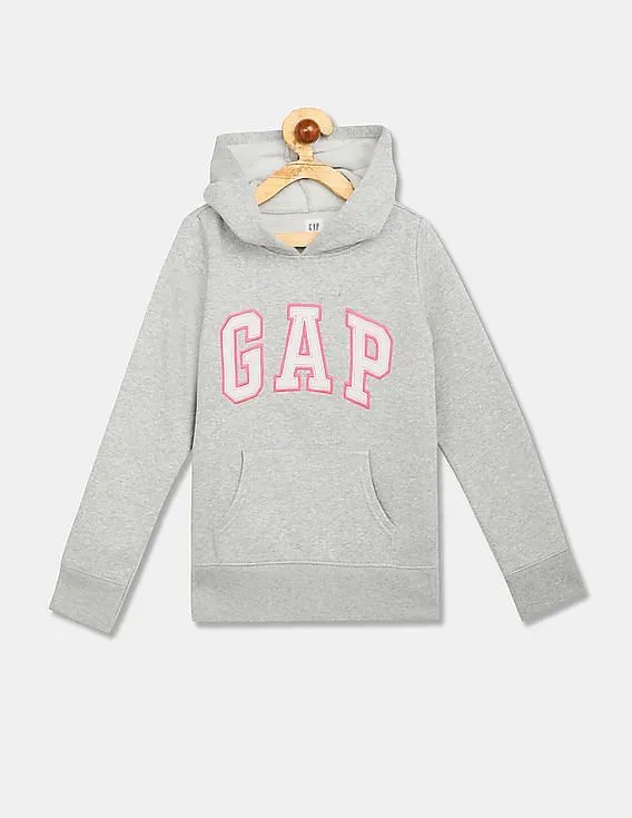 GAP Girls Grey Logo Hoodie Sweatshirt In Fleece