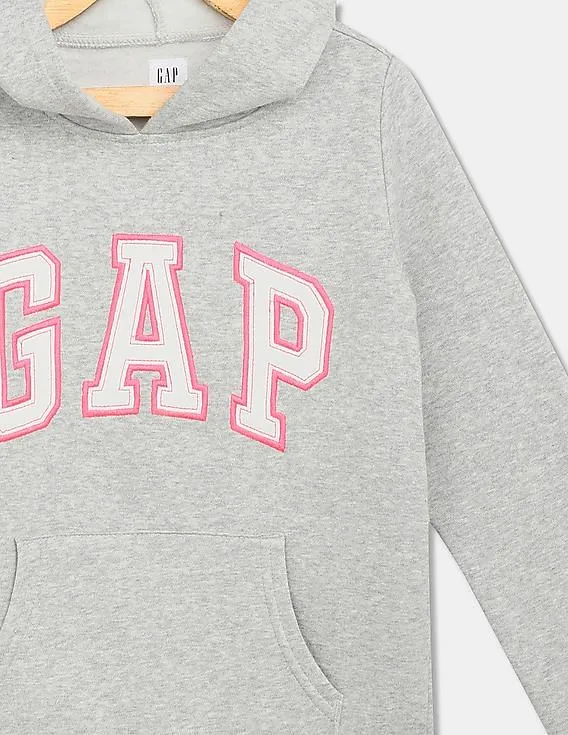 GAP Girls Grey Logo Hoodie Sweatshirt In Fleece