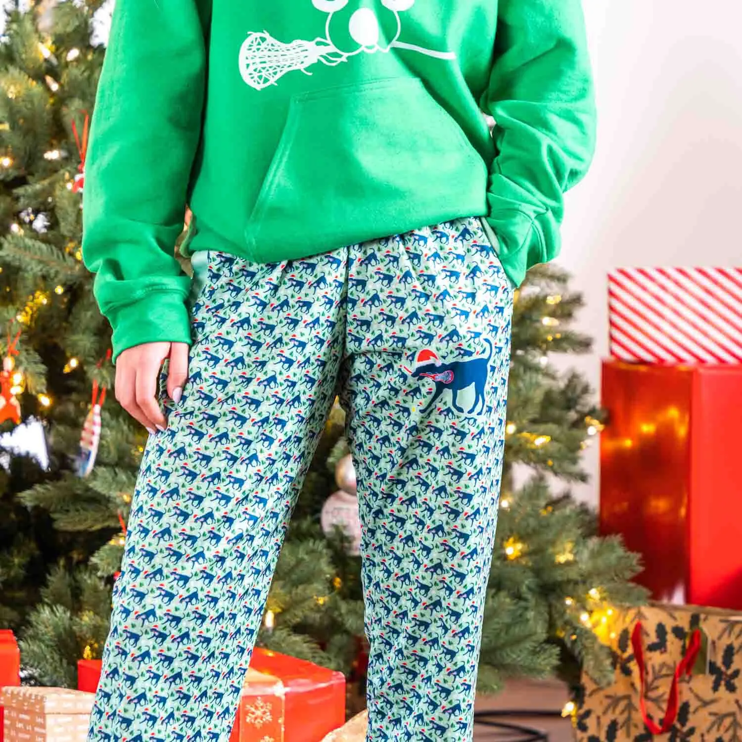 Girls Lacrosse Lounge Pants - Santa Lula The Lax Dog 