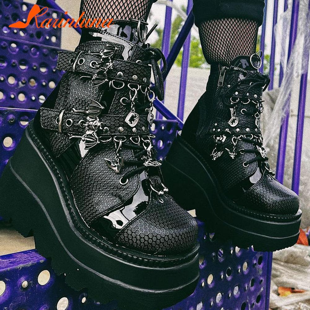 Gothic Platform Wedges Ankle Boots for Women: Comfy Fashion with a Cool Street Style