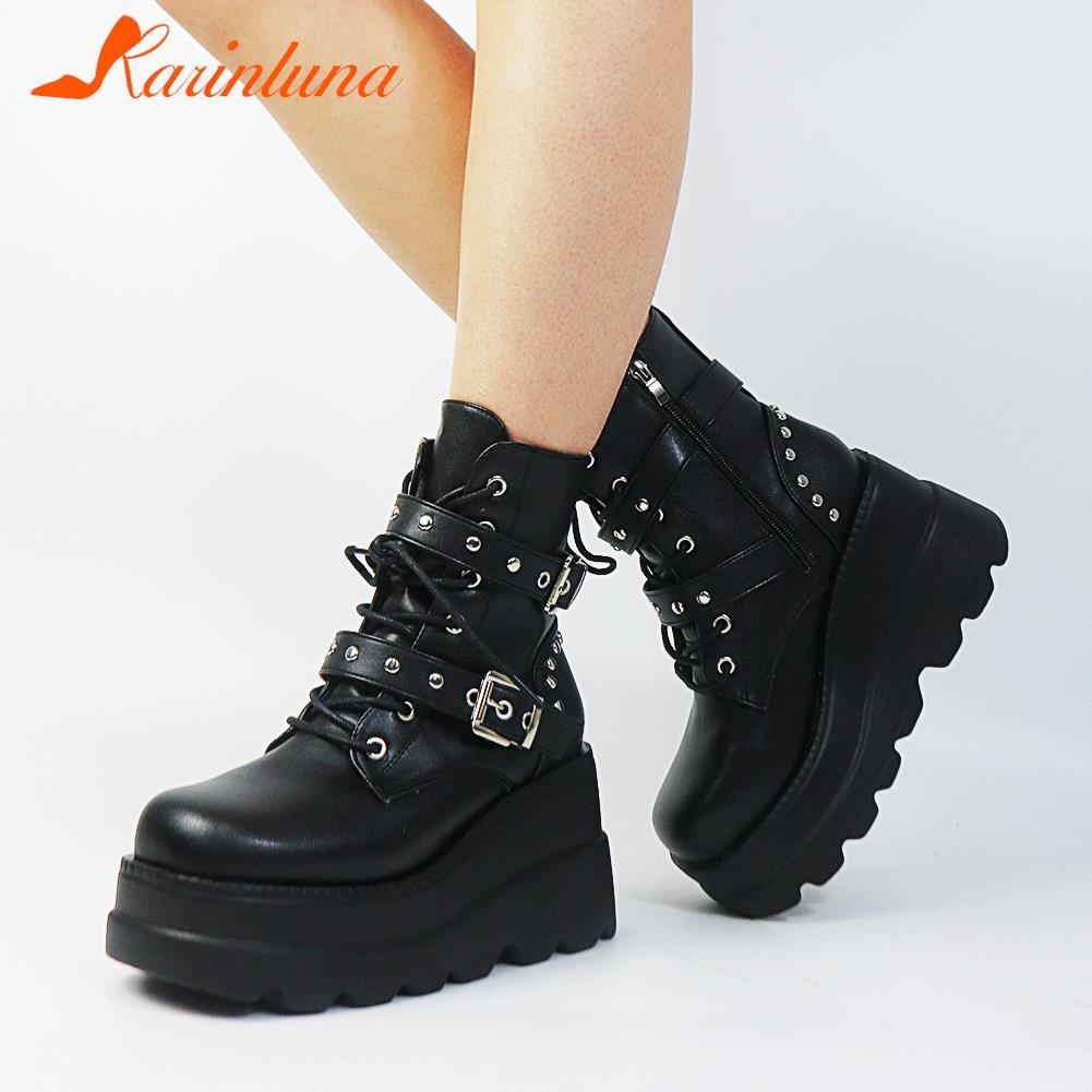 Gothic Platform Wedges Ankle Boots for Women: Comfy Fashion with a Cool Street Style